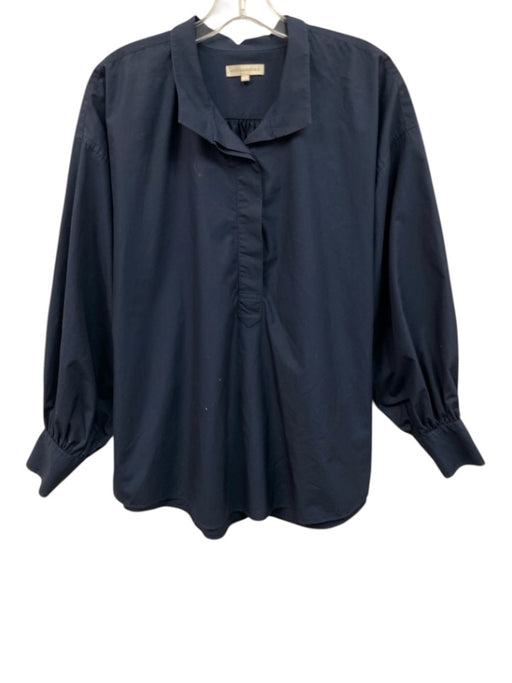 Ann Mashburn Size M Dark Blue Cotton Poplin Long puff sleeve Mock Neck Top Dark Blue / M