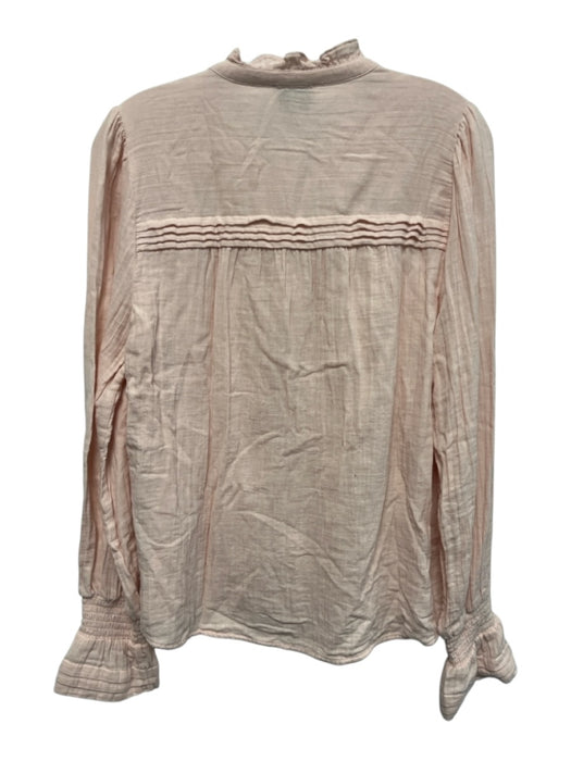 ME+EM Size 10 Light Pink Cotton Long Sleeve Pintuck Button Front Ruffles Top Light Pink / 10