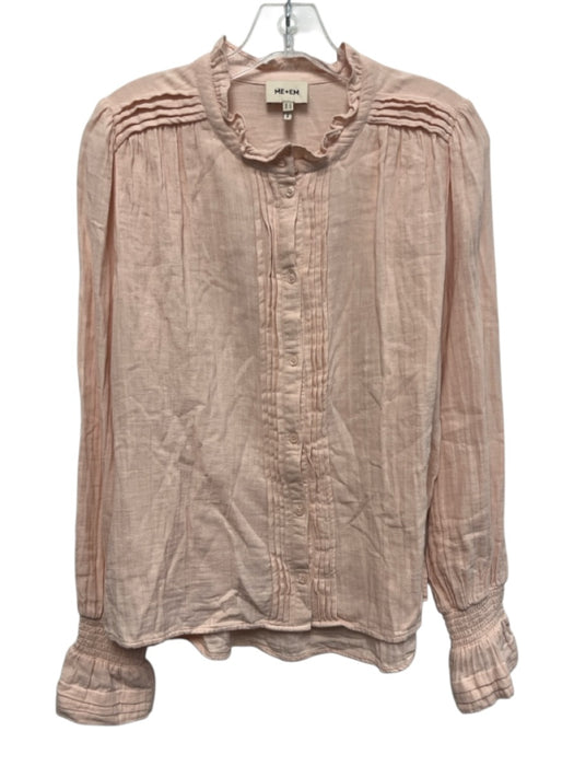ME+EM Size 10 Light Pink Cotton Long Sleeve Pintuck Button Front Ruffles Top Light Pink / 10