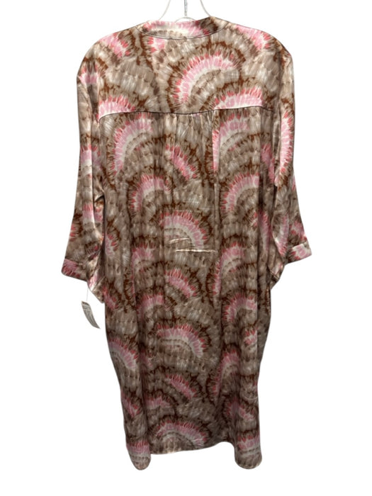 Charlotte Sparre Size Large Pink, Brown, White Silk Blend Long Sleeve Dress Pink, Brown, White / Large