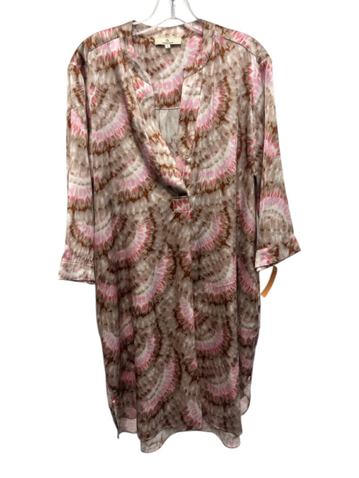Charlotte Sparre Size Large Pink, Brown, White Silk Blend Long Sleeve Dress Pink, Brown, White / Large