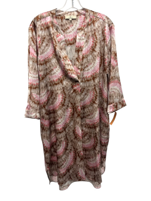 Charlotte Sparre Size Large Pink, Brown, White Silk Blend Long Sleeve Dress Pink, Brown, White / Large