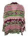 Siyu Size 6 Pink, Green, White Ramie Long Sleeve Floral Button Front Collar Top Pink, Green, White / 6