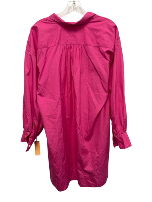 Ann Mashburn Size Large Hot pink Cotton Long Sleeve Half Button Pockets Dress Hot pink / Large