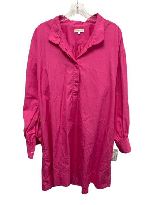 Ann Mashburn Size Large Hot pink Cotton Long Sleeve Half Button Pockets Dress Hot pink / Large