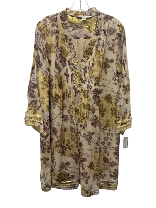 Diane Von Furstenberg Size 14 Burgundy, Cream & Gold Silk Blend Floral Dress Burgundy, Cream & Gold / 14