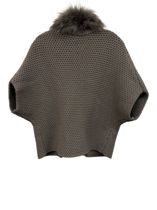 Peserico Size L Dark Gray & Gray Wool & Cashmere Raccoon Collar Knit Jacket Dark Gray & Gray / L