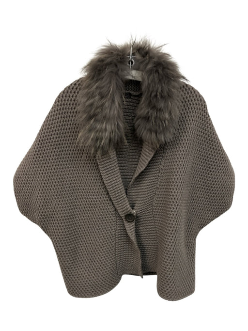 Peserico Size L Dark Gray & Gray Wool & Cashmere Raccoon Collar Knit Jacket Dark Gray & Gray / L