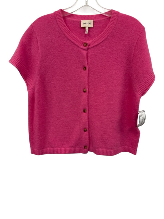 ME+EM Size L Pink Alpaca Blend Button Down Cap Sleeve Cardigan Pink / L