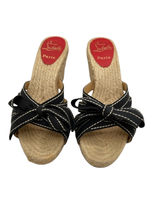 Christian Louboutin Shoe Size 39 Beige & Black Suede Espadrille Wedge Sandals Beige & Black / 39