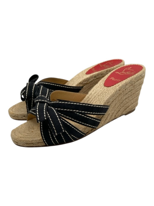 Christian Louboutin Shoe Size 39 Beige & Black Suede Espadrille Wedge Sandals Beige & Black / 39