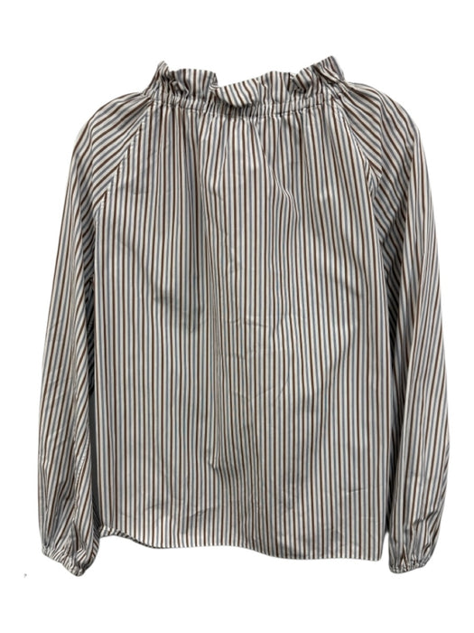 Ann Mashburn Size XS White, Brown & Blue Cotton Striped Long Puff Sleeve Top White, Brown & Blue / XS