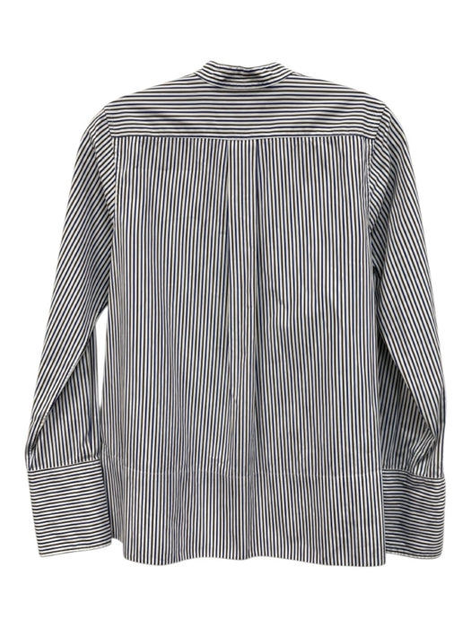 Ann Mashburn Size S White, Blue & Brown Cotton Striped Long Sleeve No Collar Top White, Blue & Brown / S