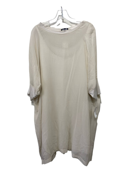 Eileen Fisher Size Large Cream White Silk Short Sleeve Sheer Dress Cream White / Large