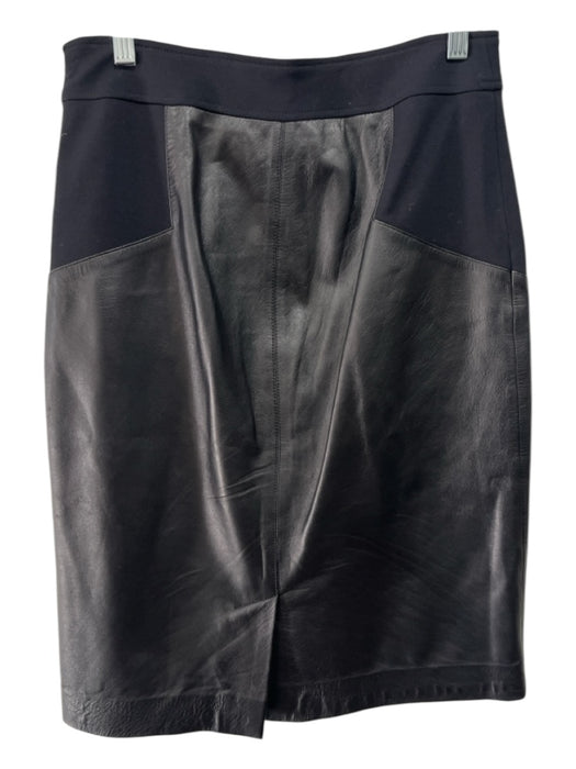 Etcetera Size 4 Black Leather & Viscose Blend Paneled Fabric Block Pencil Skirt Black / 4