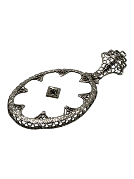 Silver & Clear Metal Crystal Quartz Oval Engraved Pendant Silver & Clear