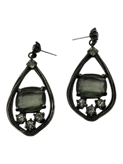 Yosca Gunmetal & Clear Metal Stone pear shape Post Back Cluster Earrings Gunmetal & Clear