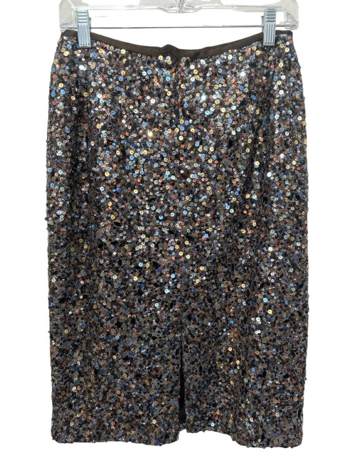 Lafayette 148 Size 6 Brown & Multi Nylon Blend Sequined Metallic Thread Skirt Brown & Multi / 6