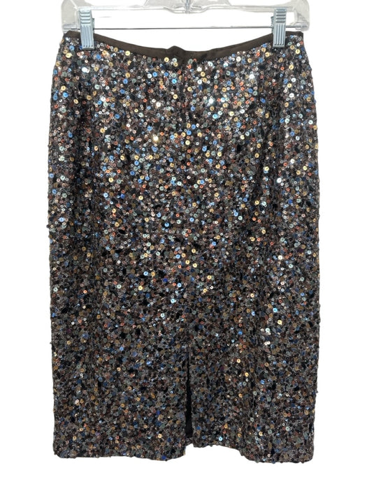 Lafayette 148 Size 6 Brown & Multi Nylon Blend Sequined Metallic Thread Skirt Brown & Multi / 6