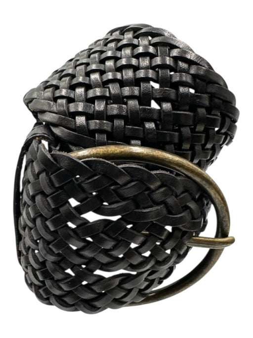 Elise M Black Leather Gold Tone Hardware Woven Braided Detail Round Buckle Belts Black / M/L