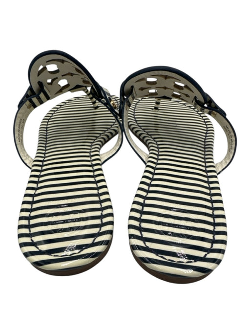 Tory Burch Shoe Size 9 Cream White & Midnight Blue Leather Upper Patent Sandals Cream White & Midnight Blue / 9