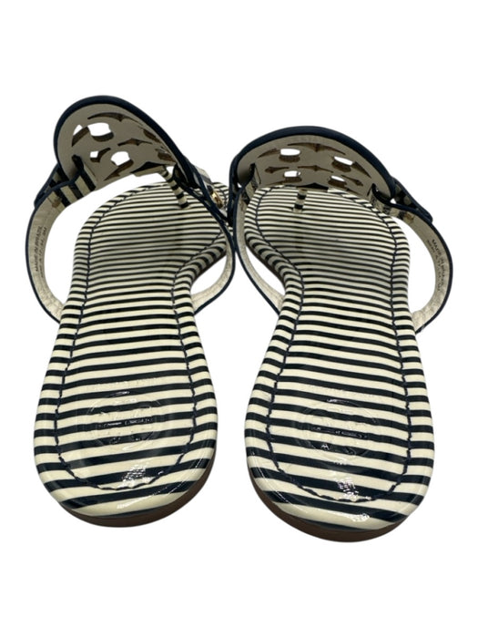 Tory Burch Shoe Size 9 Cream White & Midnight Blue Leather Upper Patent Sandals Cream White & Midnight Blue / 9