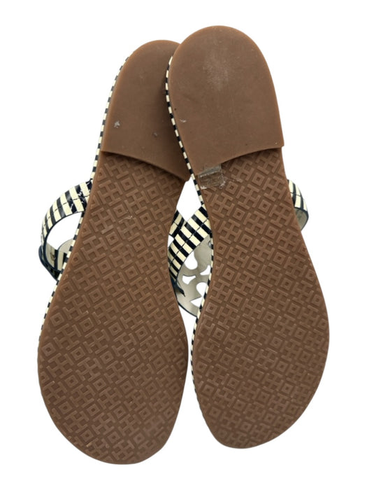 Tory Burch Shoe Size 9 Cream White & Midnight Blue Leather Upper Patent Sandals Cream White & Midnight Blue / 9