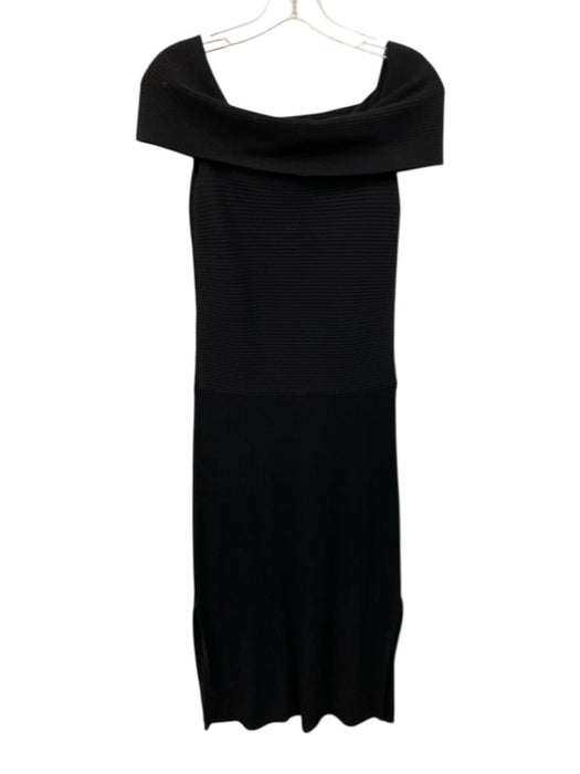 Elizabeth & James Size S Black Wool Blend Ribbed Sleeveless Wide Neck Midi Dress Black / S