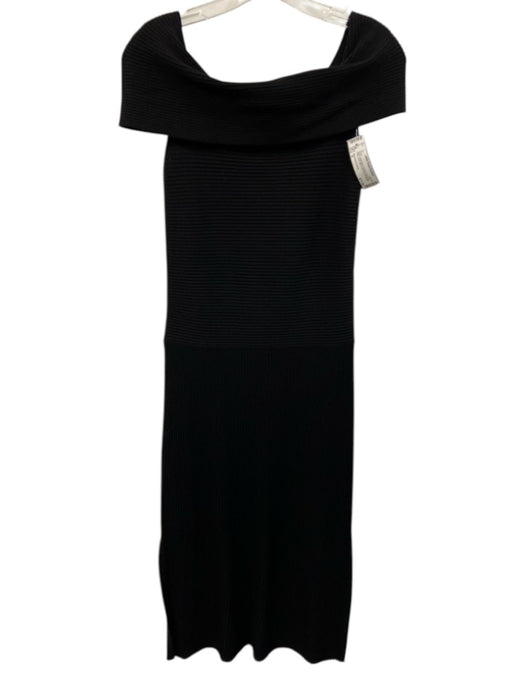 Elizabeth & James Size S Black Wool Blend Ribbed Sleeveless Wide Neck Midi Dress Black / S