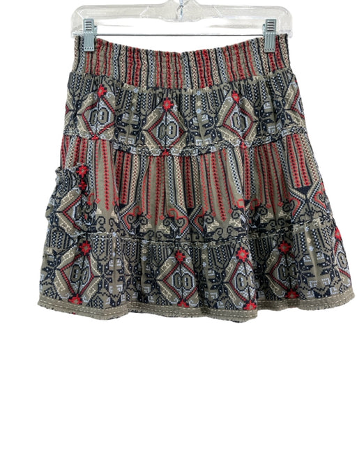 Dylan Size Small Green, Red & Blue Cotton Mini Tiered Embroidered Skirt Green, Red & Blue / Small