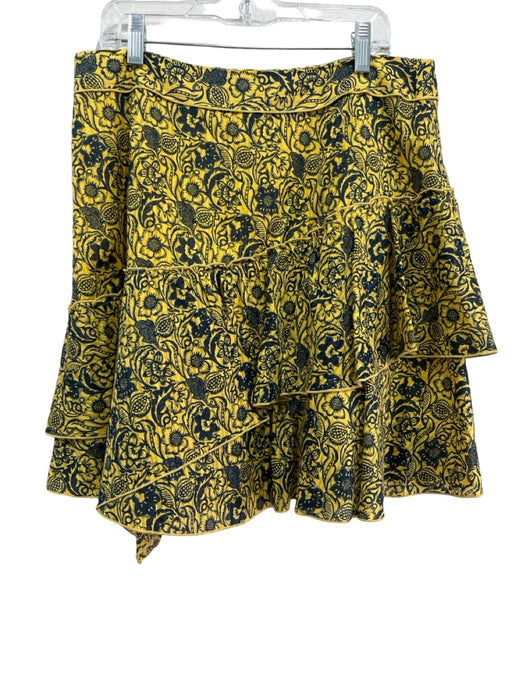 Derek Lam 10 Crosby Size 8 Yellow & Navy Cotton Mini Tiered Floral Print Skirt Yellow & Navy / 8