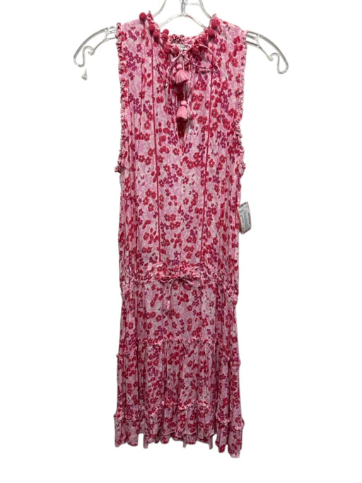 Poupette St. Barth Size M Pink & Red Viscose Floral Ruffle Details Dress Pink & Red / M