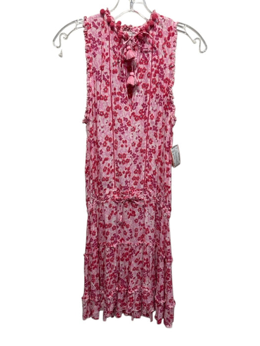 Poupette St. Barth Size M Pink & Red Viscose Floral Ruffle Details Dress Pink & Red / M