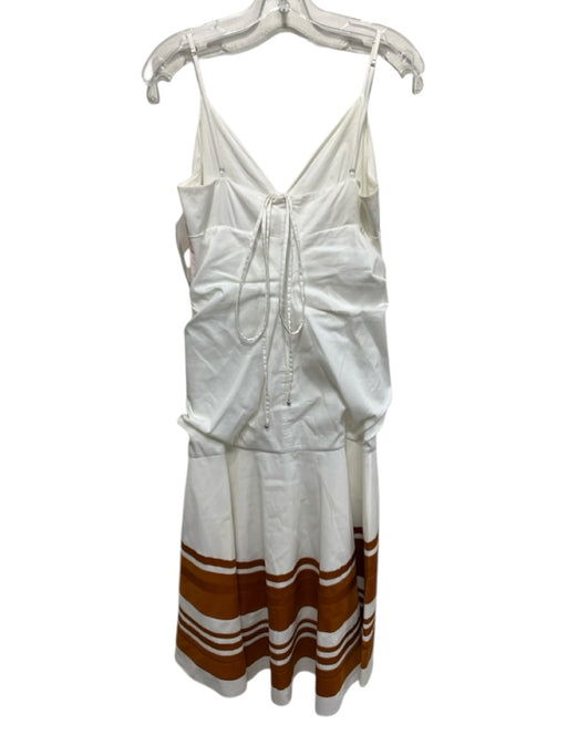 Veronica Beard Size 8 white & tan Cotton Blend Stripe Detail Ruched Dress white & tan / 8
