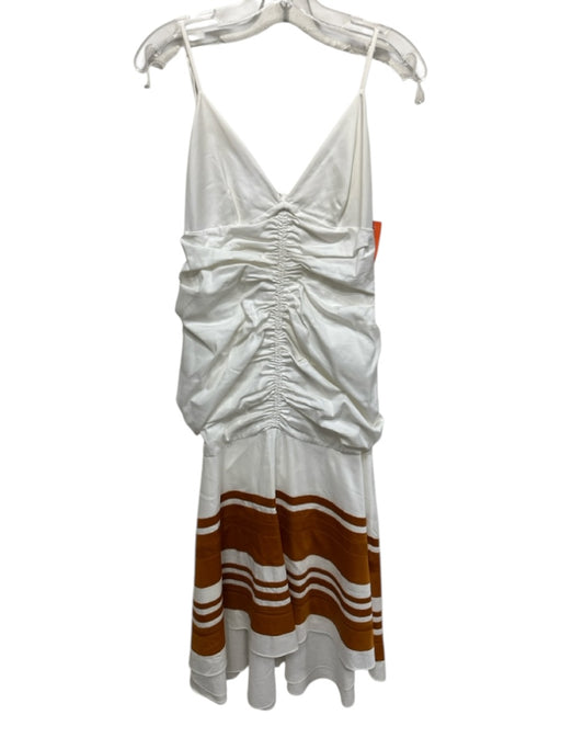Veronica Beard Size 8 white & tan Cotton Blend Stripe Detail Ruched Dress white & tan / 8