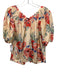 The Great Size 1 Peach, Red & Multi Silk Floral Short Puff Sleeve V Neck Top Peach, Red & Multi / 1