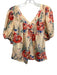 The Great Size 1 Peach, Red & Multi Silk Floral Short Puff Sleeve V Neck Top Peach, Red & Multi / 1
