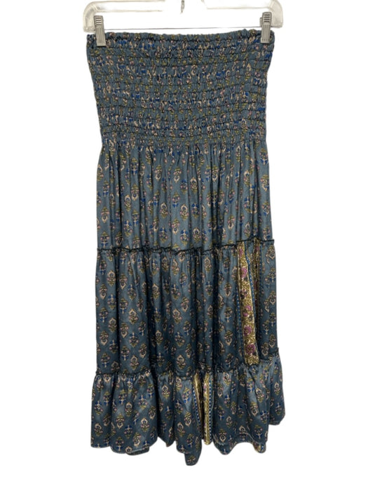 Perry Ellis Size Est S Slate BLue & Multi Silk & Polyester Floral Midi Skirt Slate BLue & Multi / Est S