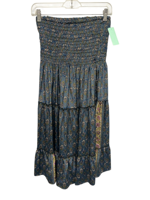 Perry Ellis Size Est S Slate BLue & Multi Silk & Polyester Floral Midi Skirt Slate BLue & Multi / Est S