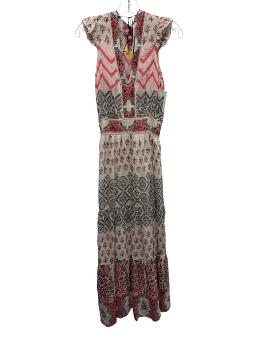 Bell by Alicia Bell Size M White, Pink, Multi Cotton & Silk V Neck Maxi Dress White, Pink, Multi / M