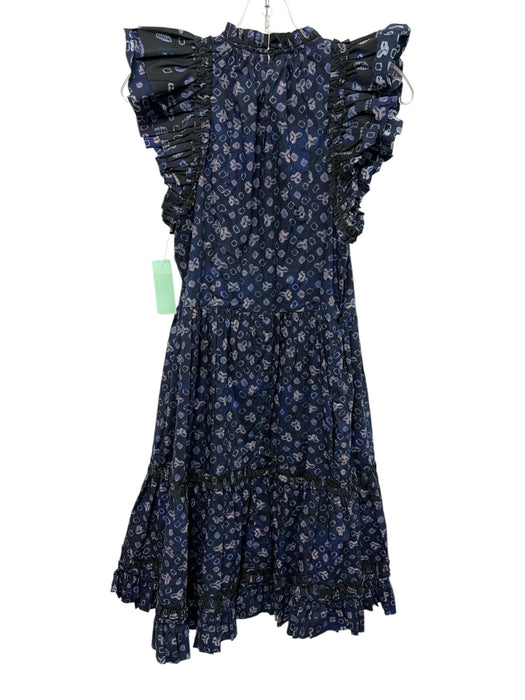 Ulla Johnson Size 6 Navy Cotton Ruffle Cap Sleeve All Over Print Pleats Dress Navy / 6