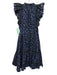 Ulla Johnson Size 6 Navy Cotton Ruffle Cap Sleeve All Over Print Pleats Dress Navy / 6