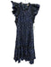 Ulla Johnson Size 6 Navy Cotton Ruffle Cap Sleeve All Over Print Pleats Dress Navy / 6