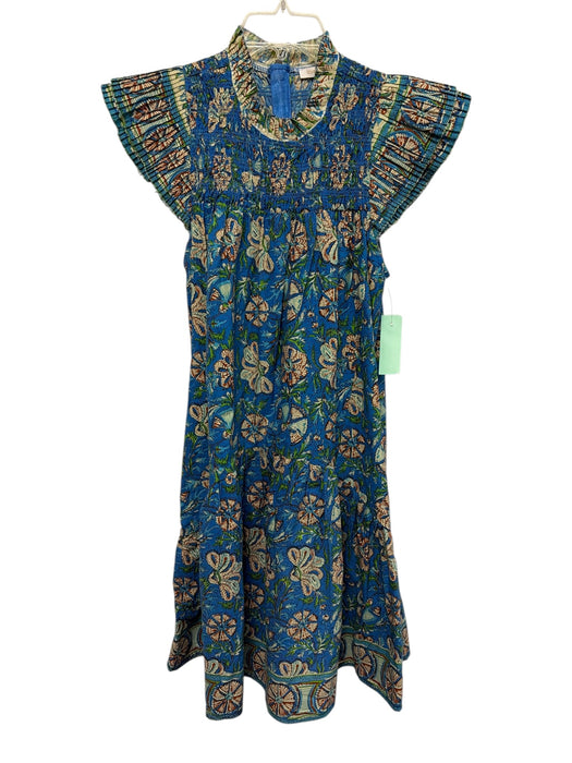 Love The Label Size XS Blue & Multi Cotton Ruffle Cap Sleeve Tropical Dress Blue & Multi / XS