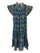 Love The Label Size XS Blue & Multi Cotton Ruffle Cap Sleeve Tropical Dress Blue & Multi / XS