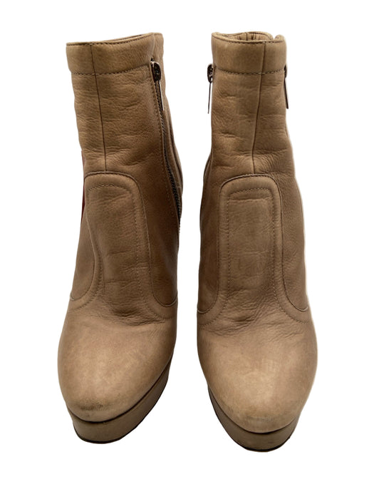 Jimmy Choo Shoe Size 40 Taupe Beige Leather Almond Toe Zip Detail Booties