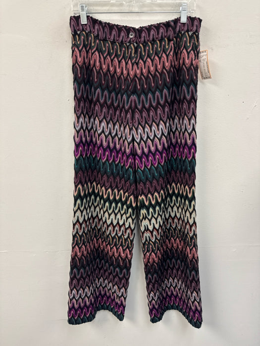 Missoni Size 44 Black, Purple, Green Wool & Nylon High Rise Zip Fly Woven Pants