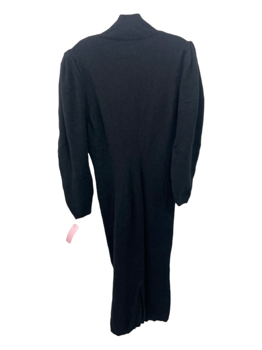 Ba&sh Size L Black Wool & Polyamide Blend Turtleneck Puff Shoulder Knit Dress Black / L