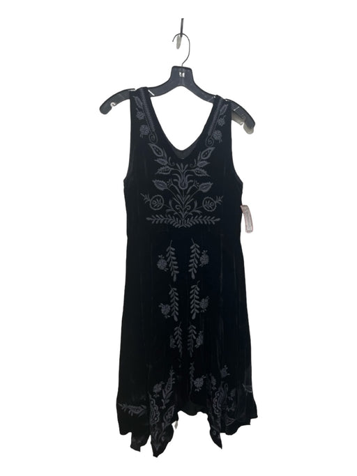 Johnny Was Size S Black Rayon Blend Velvet V Neck Sleeveless Embroidered Dress Black / S