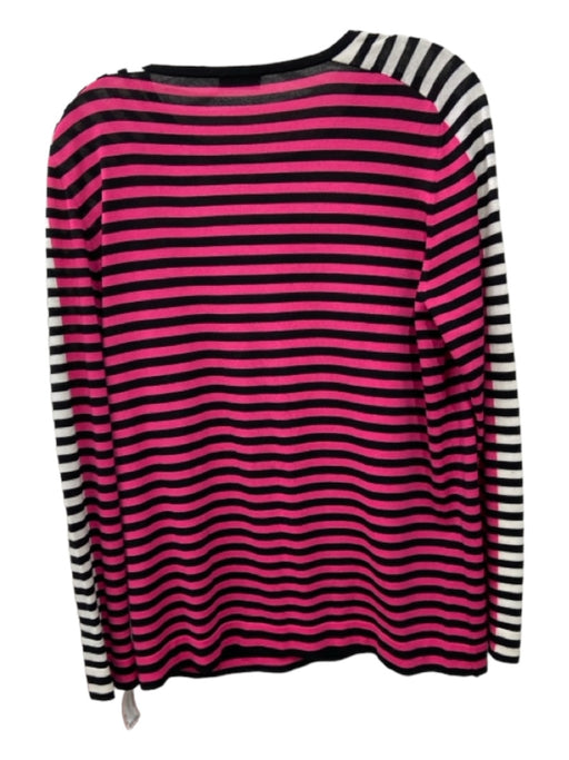 Akris Size 12 Pink Black White Wool Striped Long Sleeve Round Neck Top Pink Black White / 12